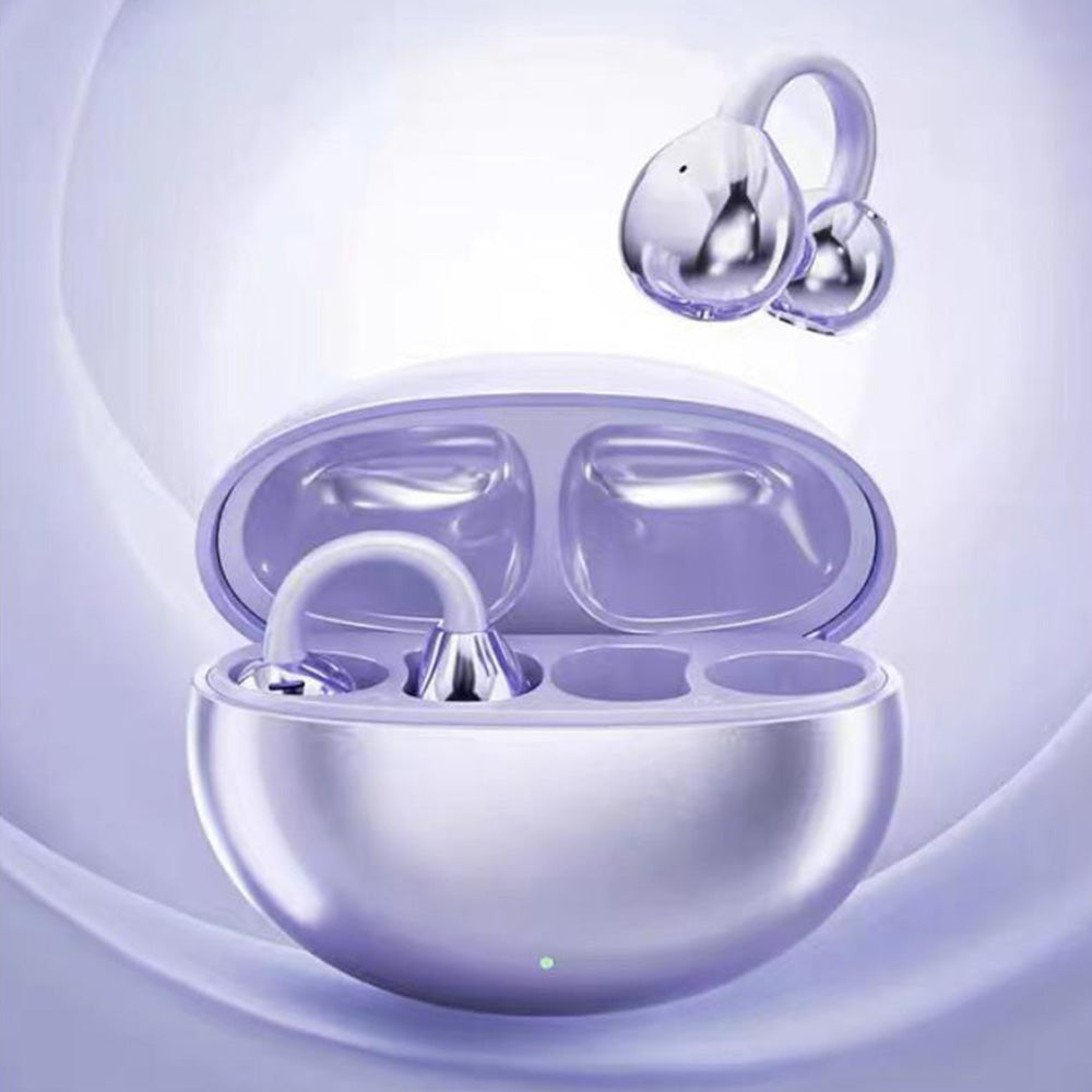Bluetooth Clip-on Earbuds Wireless Open Ear Earbuds for Sports Workout Purple