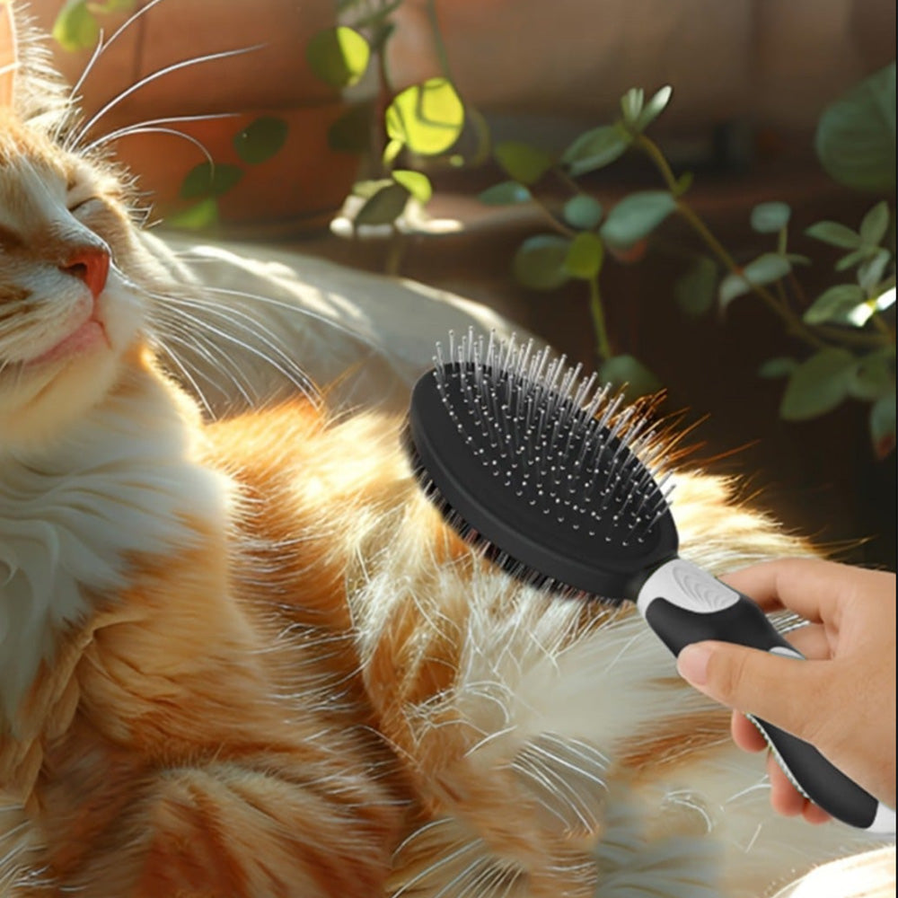2 Pack Pet Grooming Brush Set Deshedding Double Sided Comb Massage Brush for Cats Dogs Horses-Black
