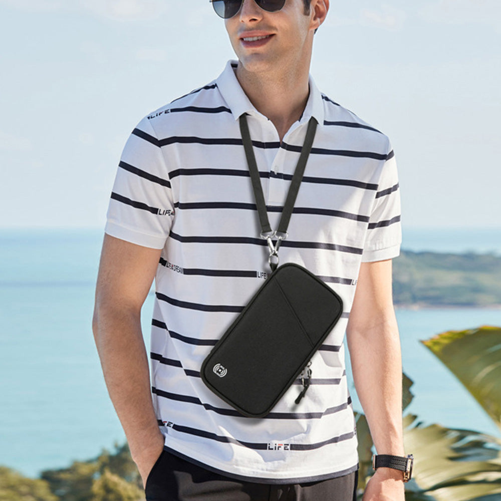 RFID Blocking Passport Holder Family Travel Card Organizer With Zipper Black
