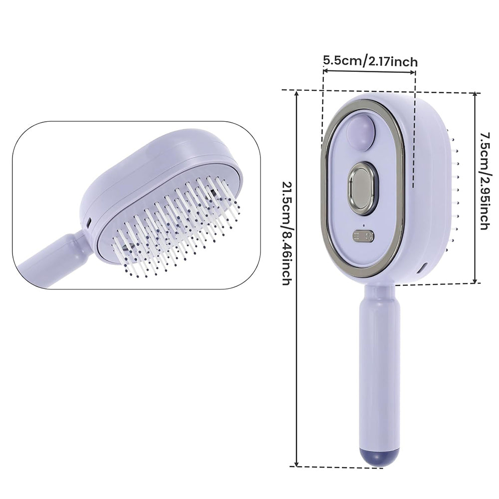 Electric Steam Hair Brush Mist Spray Cushion Comb for Smoothing Frizz-Purple