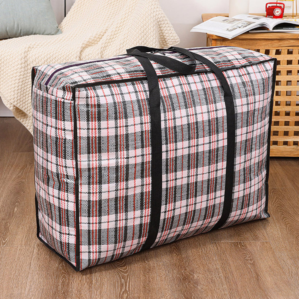 Large Stripe Storage Tote Bag Zipper Moving Bag Packing Supplies for Clothes Blanket Bedding Black