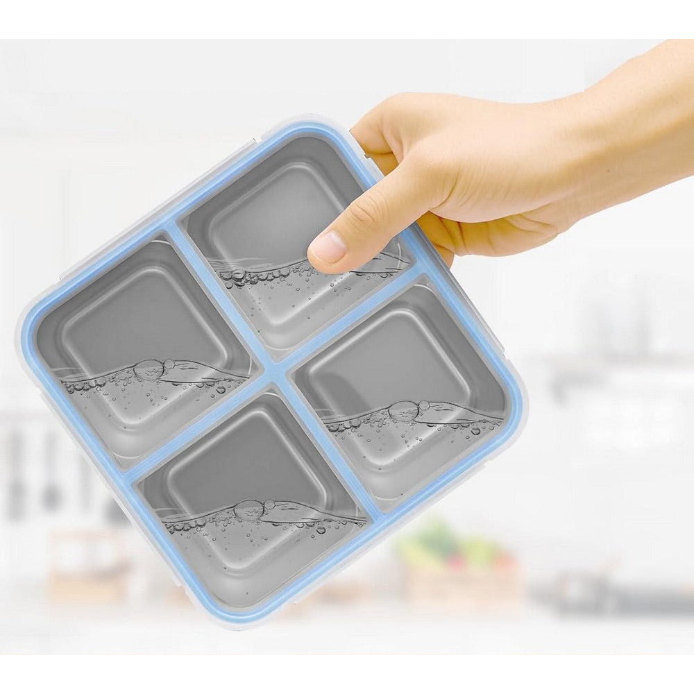 2Pcs Stainless Steel Snack Box With 4 Compartments Divided Meal Prep Container-Blue