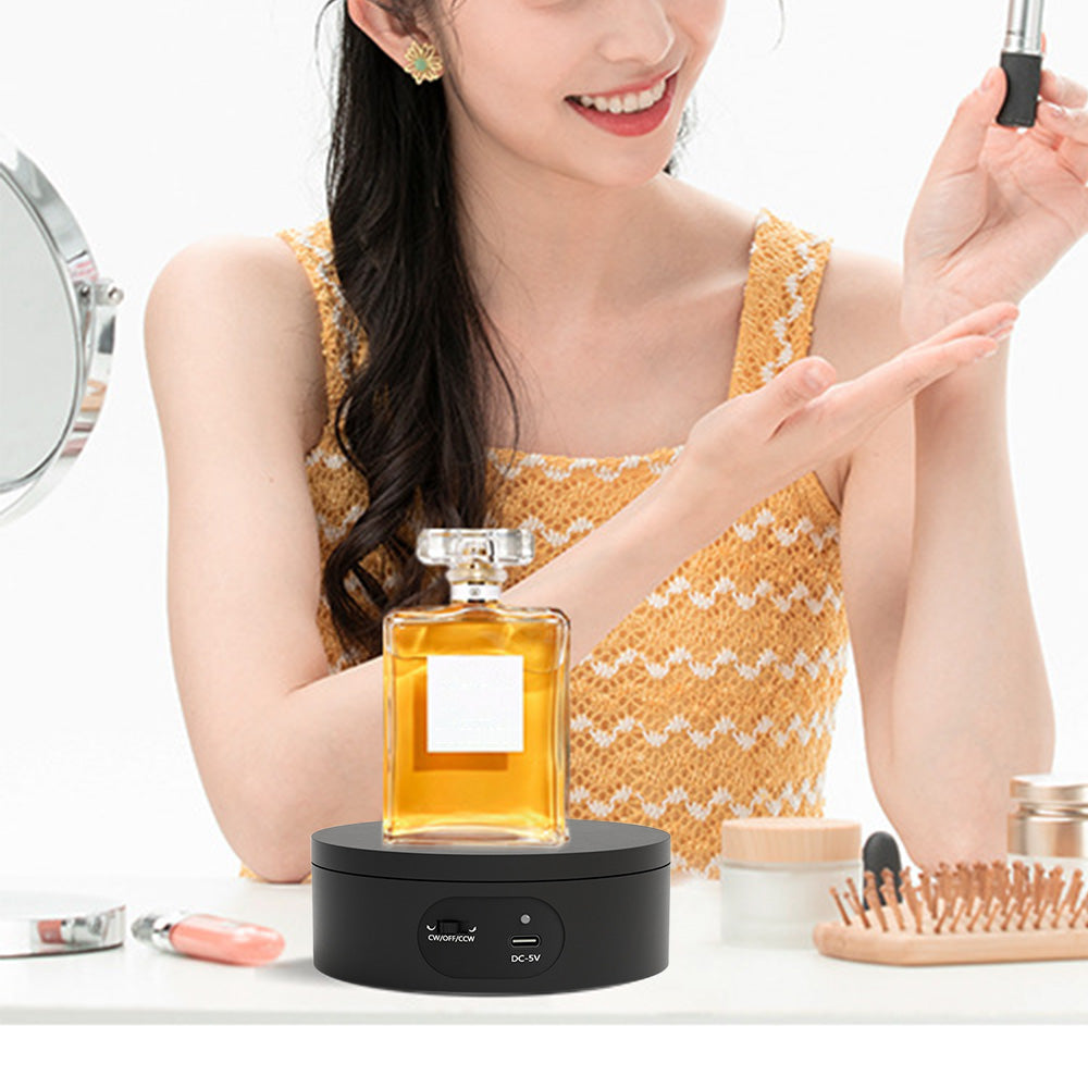 12cm Rotating Display Stand Dual Power Supply Turntable for Showcasing Cups Jewelry Black