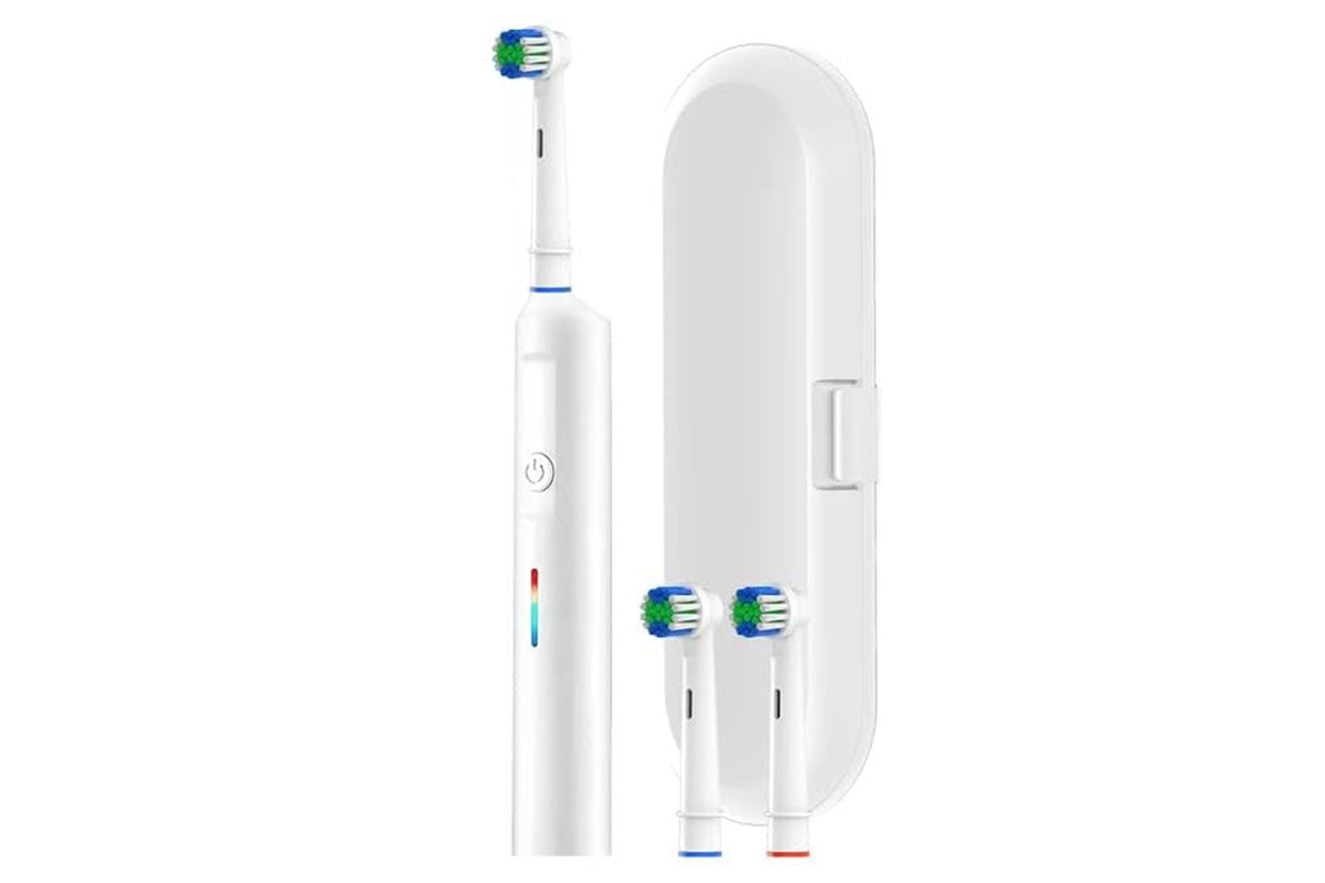 Rotating Electric Toothbrush 3Modes with Travel Case and 2 Brush Heads-White
