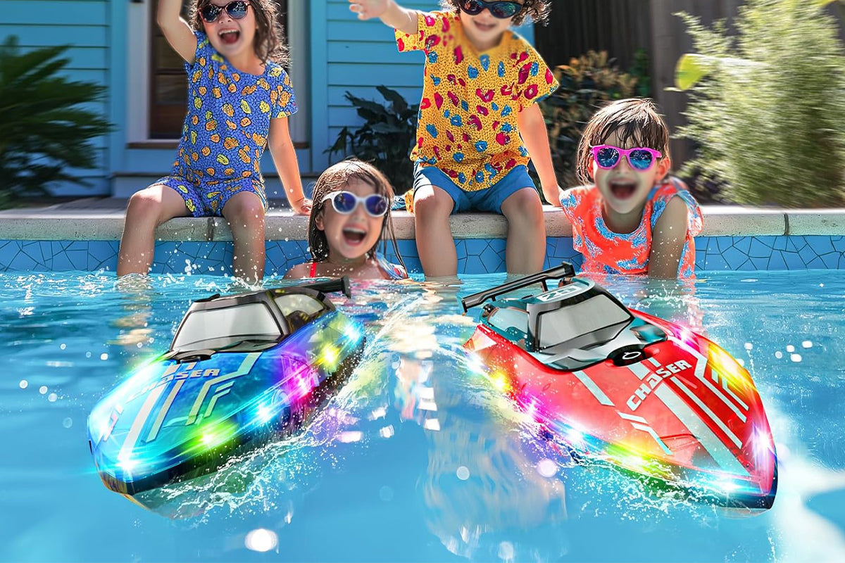 RC Boat for Little Ones with LED Lights 2.4Ghz Remote Control Racing Boats for Ages 6-Red