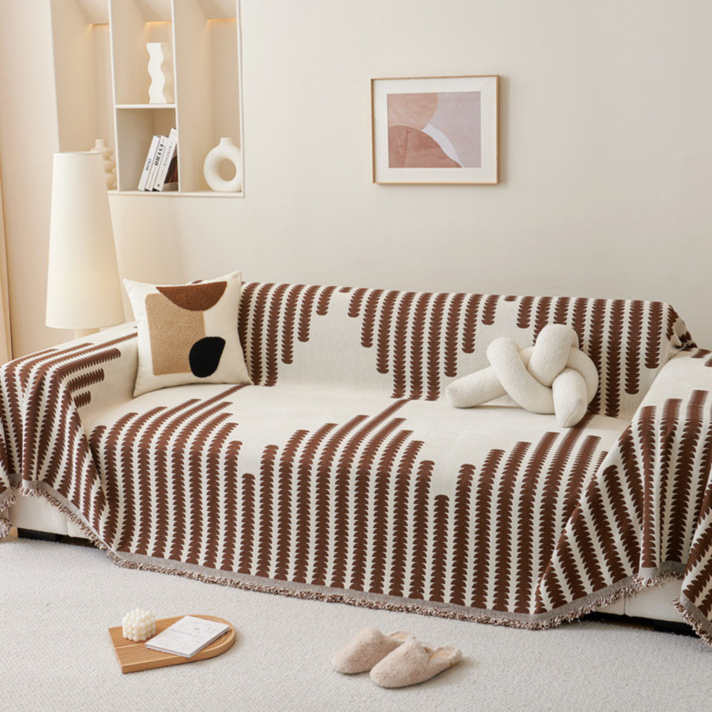 Reversible Sofa Couch Cover Boho Chenille Blanket Coffee