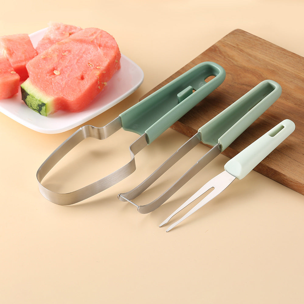 3-in-1 Watermelon Fork Slicer Cutter Watermelon Popsicle Cutter Camping Kitchen Gadgets Green