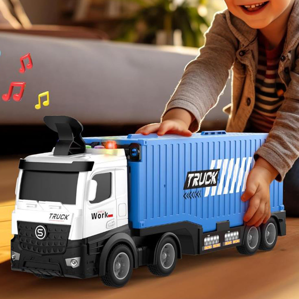 Transform Carrier Truck Race Track Toys with 8 Mini Race Cars Blue