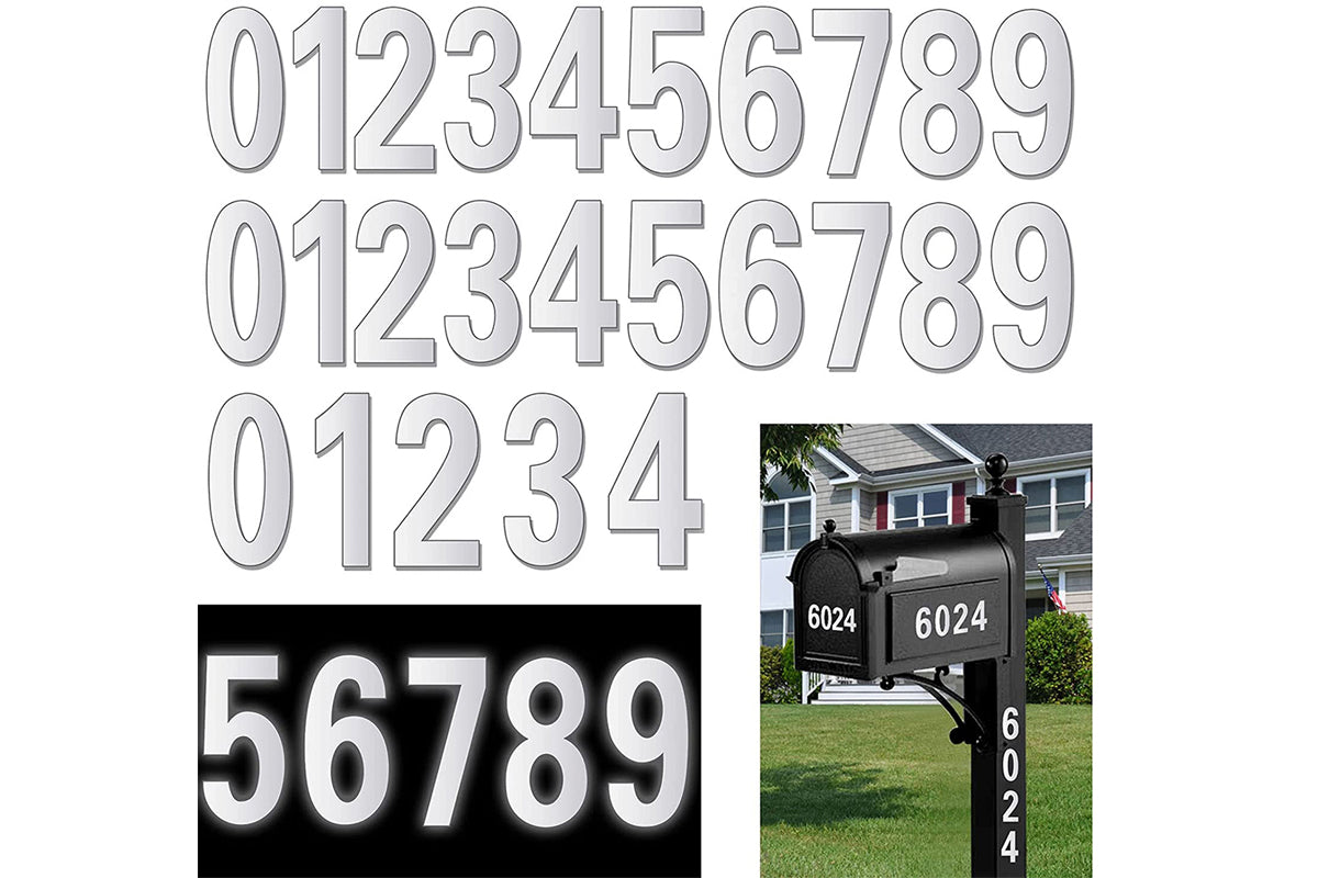 30Pcs Waterproof Reflective Number Stickers for Mailbox Bin Door Silver