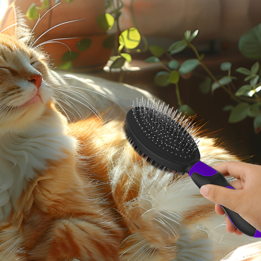 2PCS Pet Grooming Tools Pet Bath Brush Deshedding Dog Brush Suitable For Dogs Cats and Horses-Purple