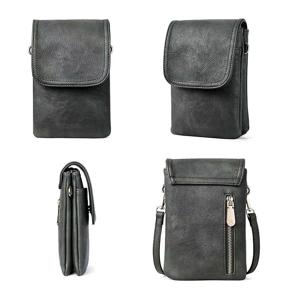Trendy Crossbody Bags for Women PU Leather Triple Compartment Sling Purse for Cell Phone Black