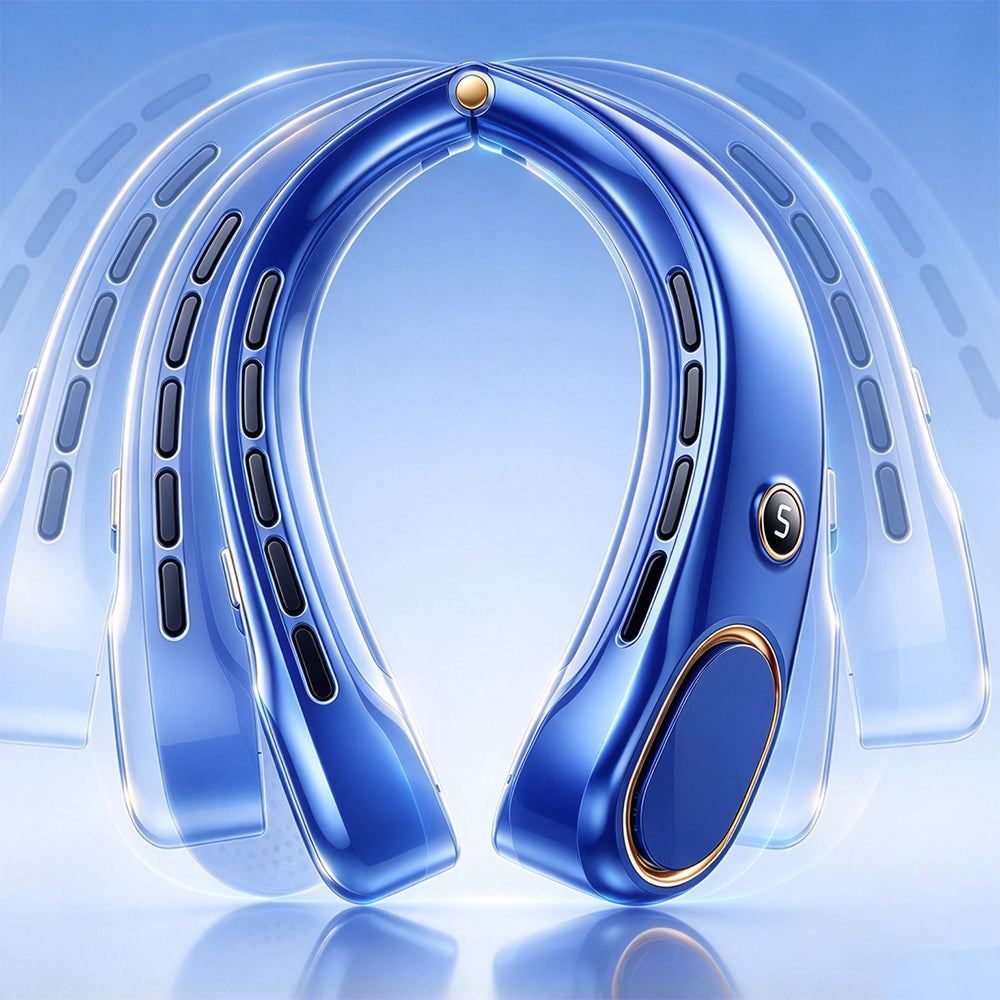 Wearable Bladeless Neck Fan 5 Speed Levels Portable Fan - Blue