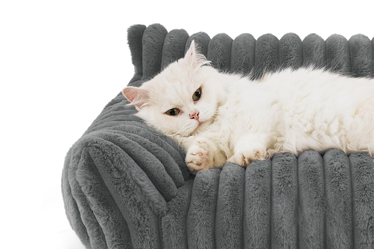 Cat Couch Bed Fluffy Pet Sofa with Removable Washable Cover Non-Slip Bottom -Dark Grey