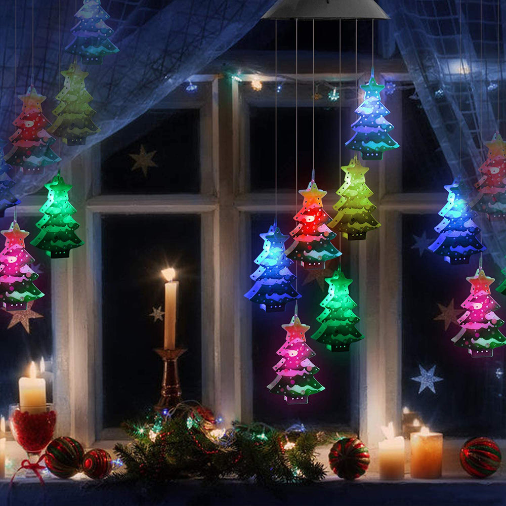 2pcs LED Solar Christmas Tree Wind Chime Lights -Black