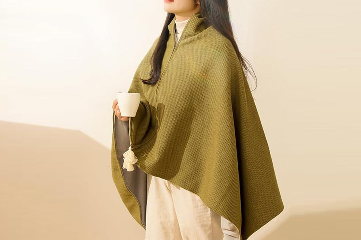 Portable Heated Shawl Wraps with Zipper 15s Fast Heating USB Heated Blanket for Women -Green