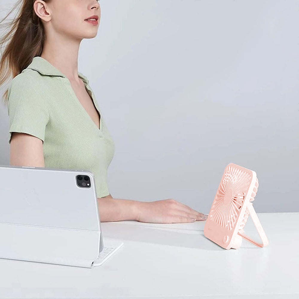 5 Speed Desktop Fan USB Rechargeable 180 Degree Foldable Digital Display Fan Pink