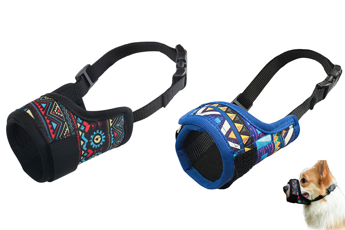 2Pcs Dog Muzzle Air Mesh Breathable Muzzle To Anti Prevent Biting Barking Chewing-Black And Blue