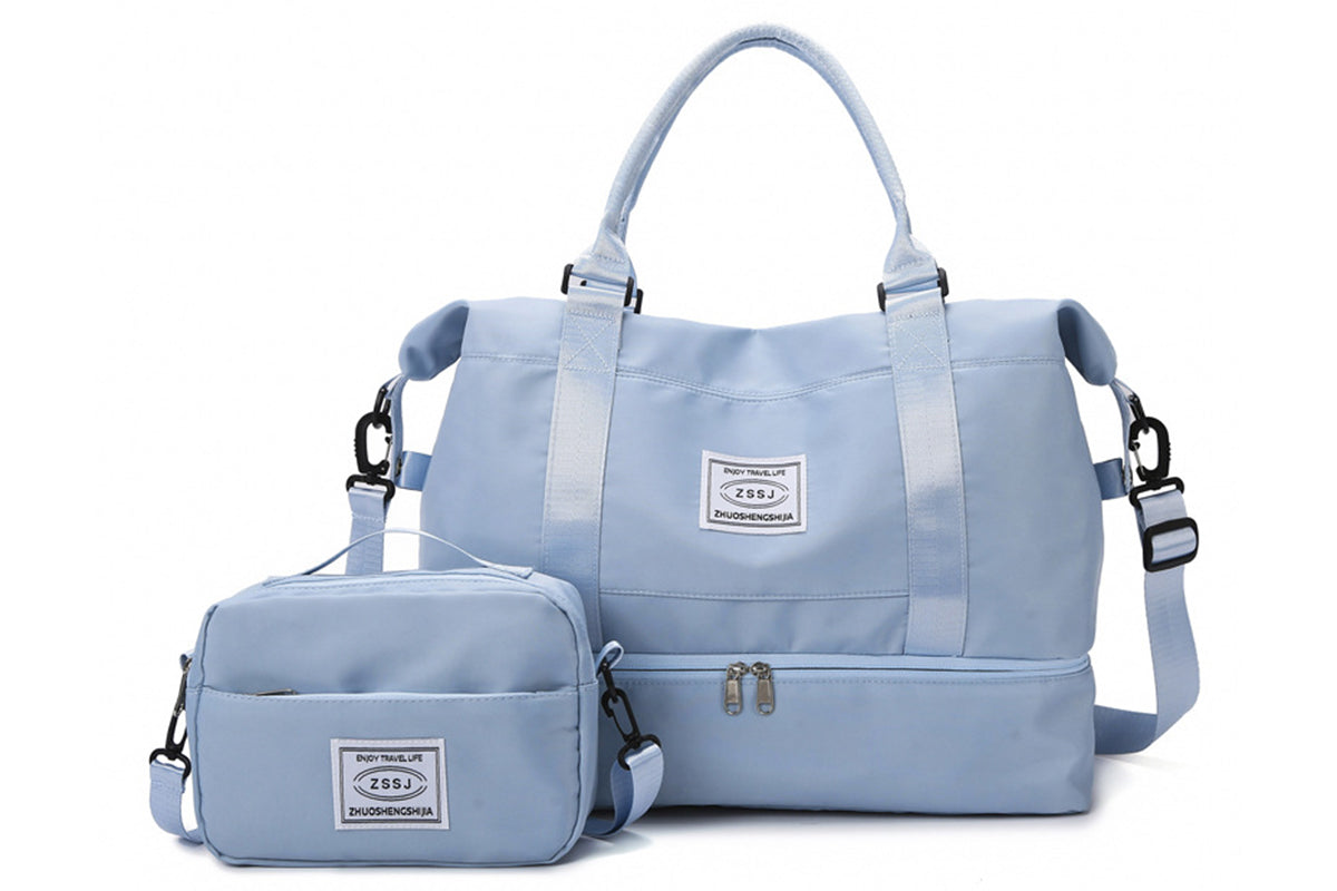 2Pcs Set 35L Travel Duffel Bag Crossbody Bag Shoulder Handbag for Women Men with Shoe Compartment -Blue