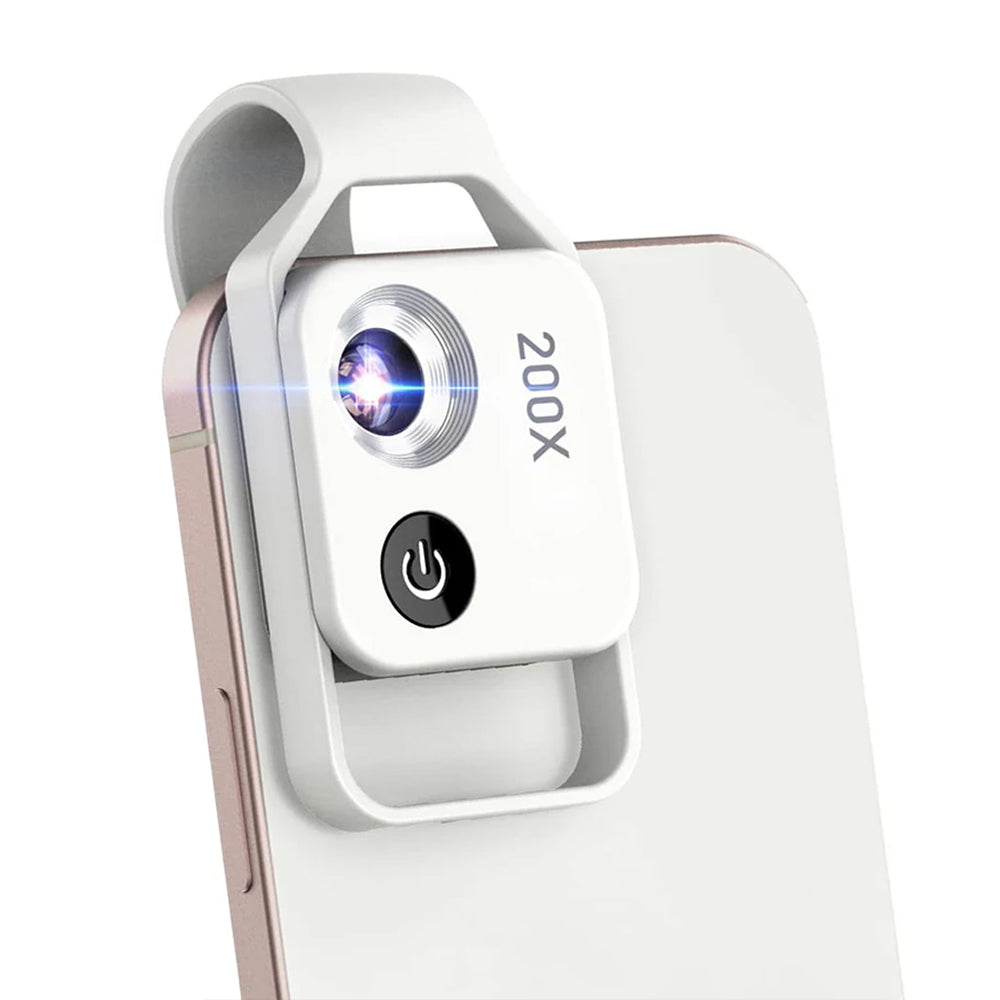 200X Phone Microscope with CPL Lens and LED Light Pocket Microscope for iPhone/Andriod Phone White