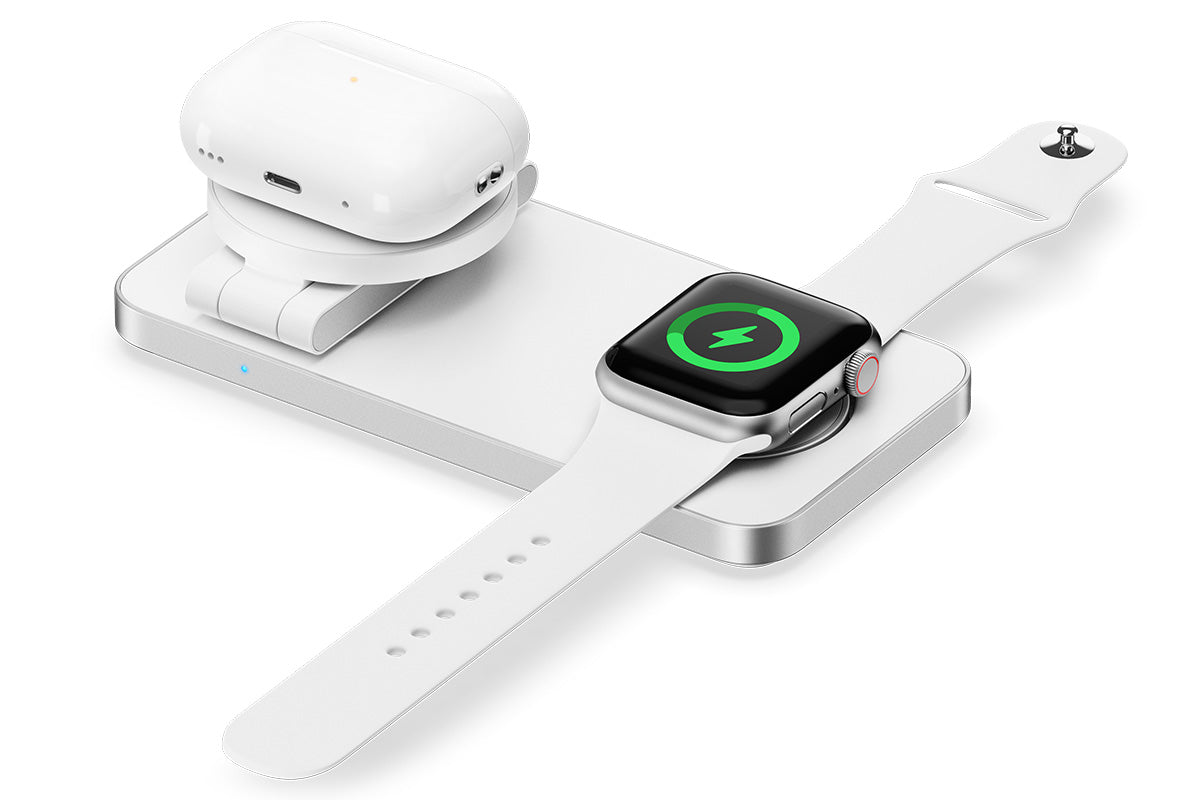 3 in 1 Wireless Charger Dock Charging Station for Apple Watch iPhone AirPods-White