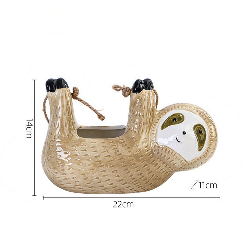 Sloth Hanging Planters Pots Cute Wall Planter Succulent Air Plants Cactus Ceramic Flower Pot-Yellow