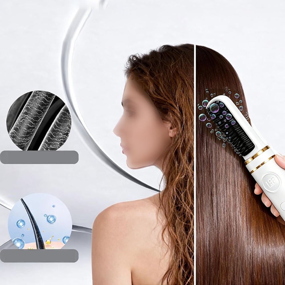 Hair Straightener Brush with Base-White