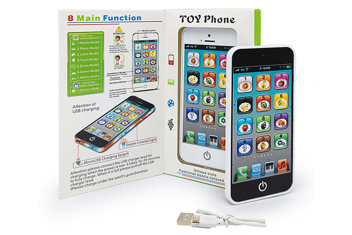 Learning Toy Play Cell Phone with 8 Functions and Dazzling Lights Interactive Toy for Boys Girls-Black