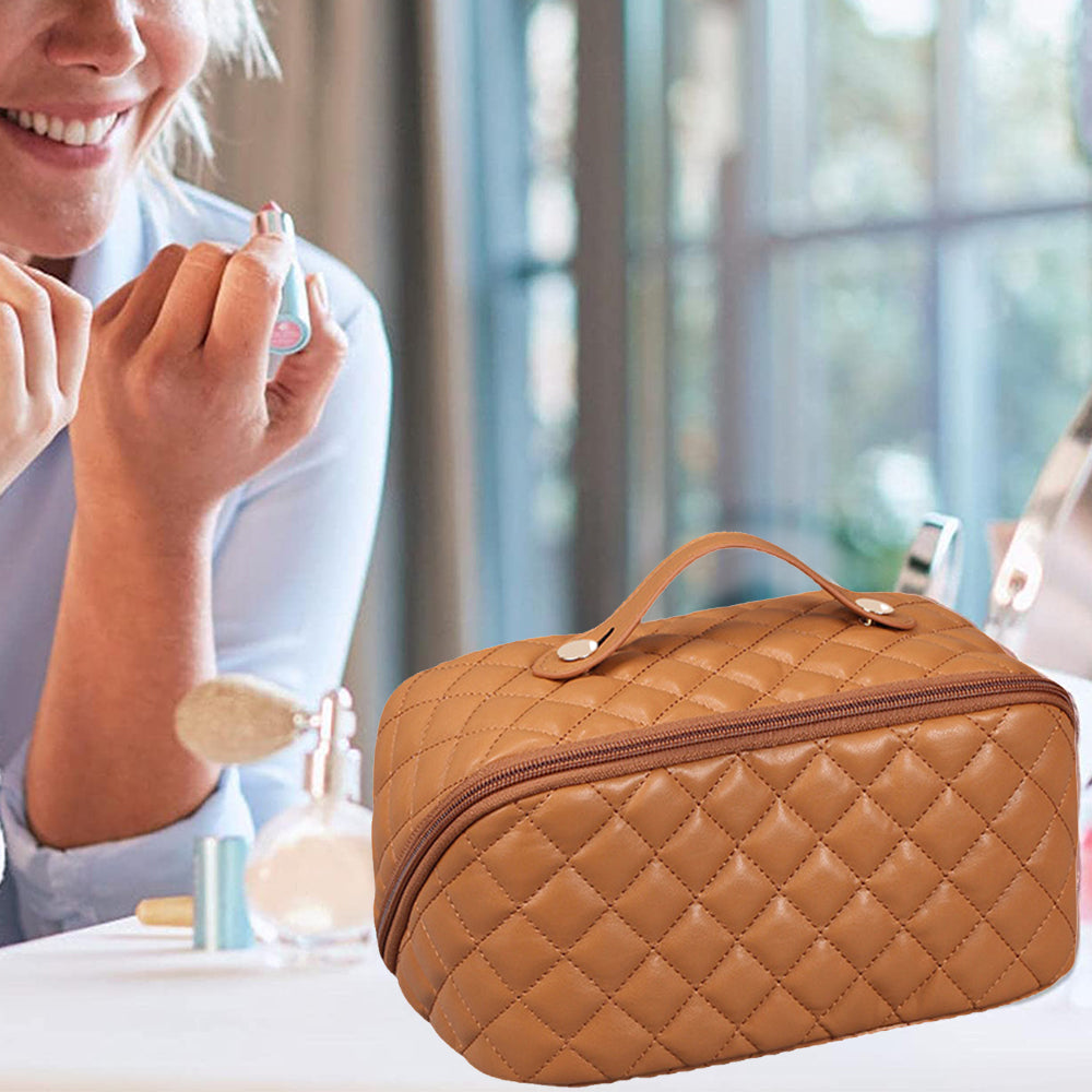 Women Cosmetic Bags Travel Cosmetic Bag For Women PU Leather Skincare Bags Toiletry Bag -Brown