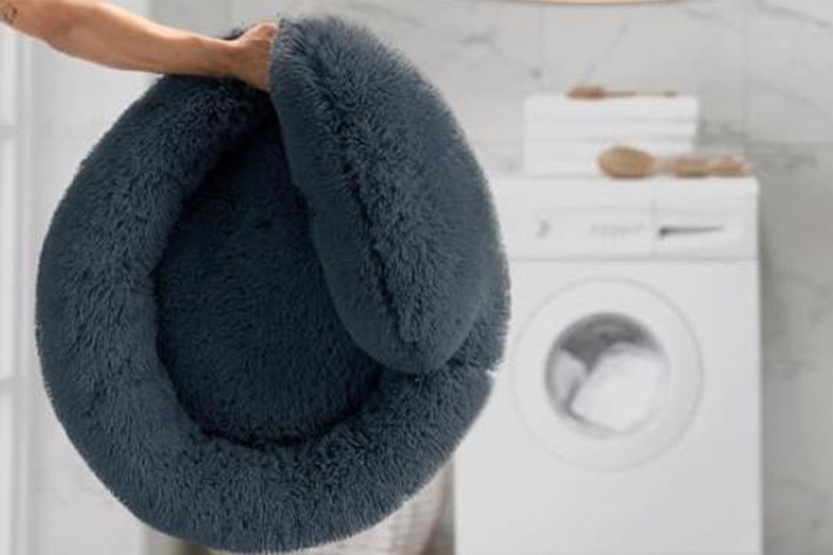 Calming Donut Dog Bed Anti-Slip Fluffy Plush Faux Fur Pet Bed for Most Dogs -Dark Grey