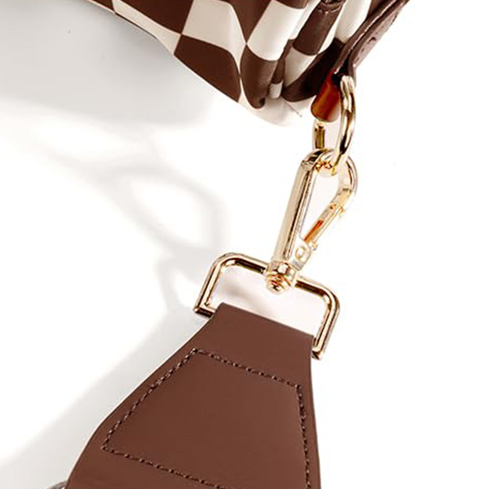 Checkered Crossbody Bag Women Sling Bag with Adjusatble Shoulder Strap Brown