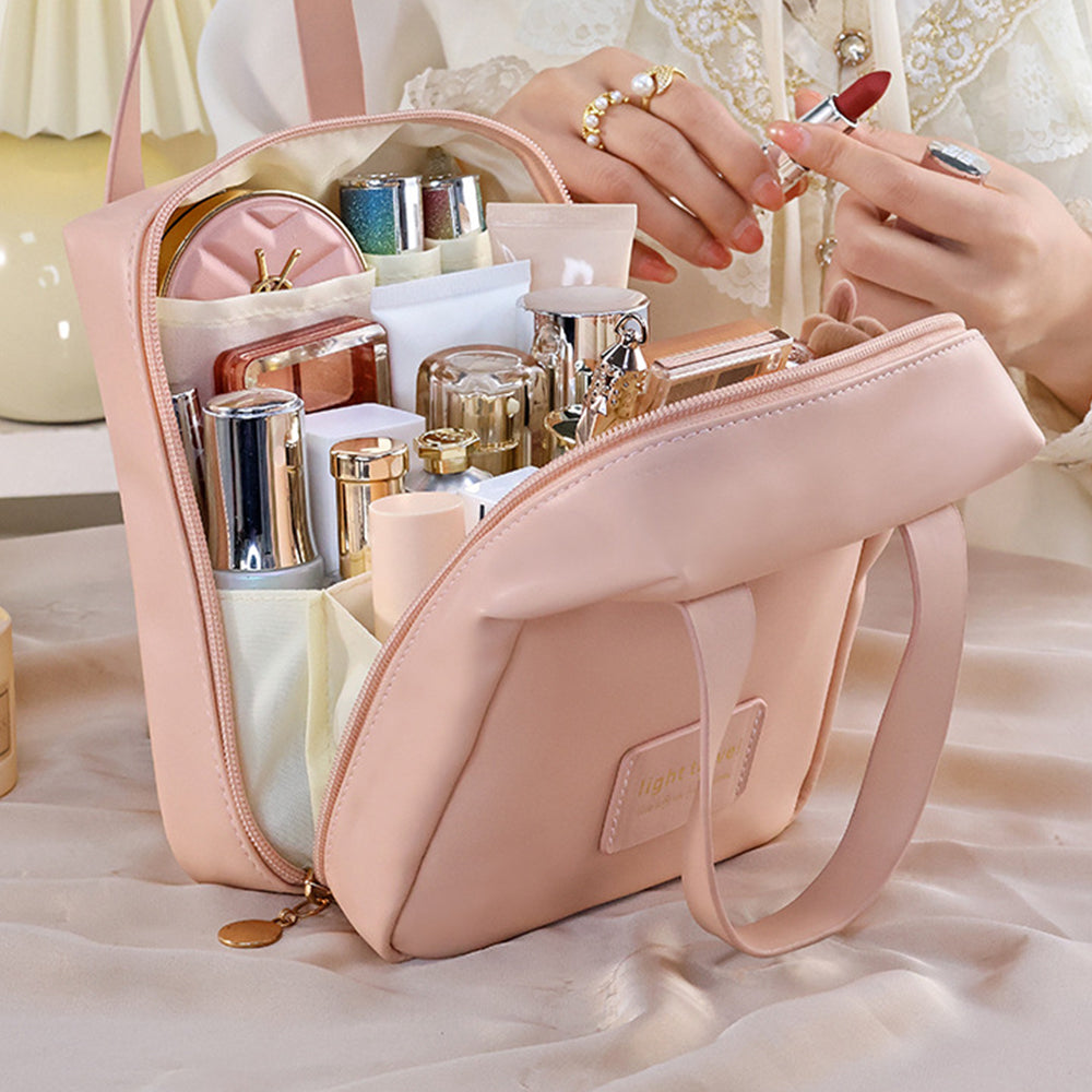 PU Leather Makeup Bag Travel Cosmetic Bag Multi-functional Toiletry Bag Daily Use Pink