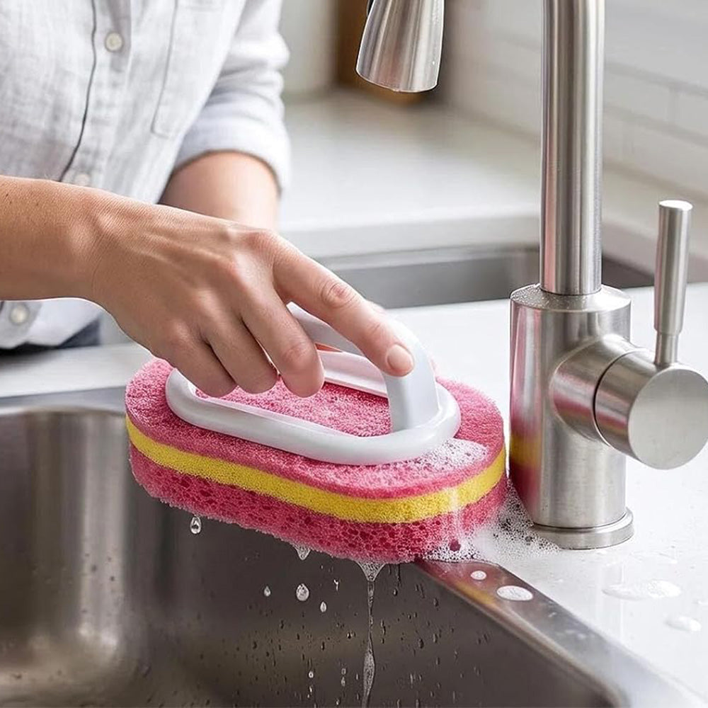 5 Piece Multi Layer Sponge Cleaning Brush Set for Kitchen Bathroom - Red