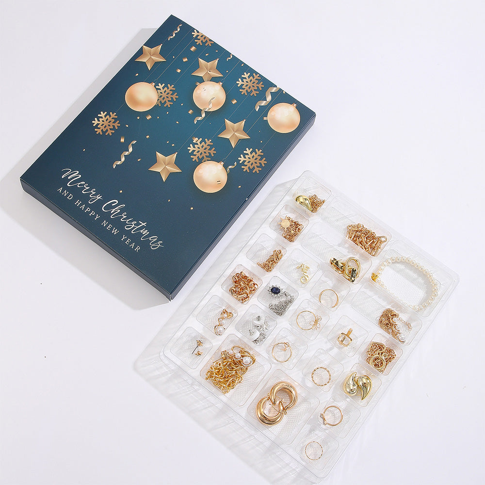 24PCS Christmas Jewelry Advent Calendar with Bracelet Necklace Rings & Earrings Style 1