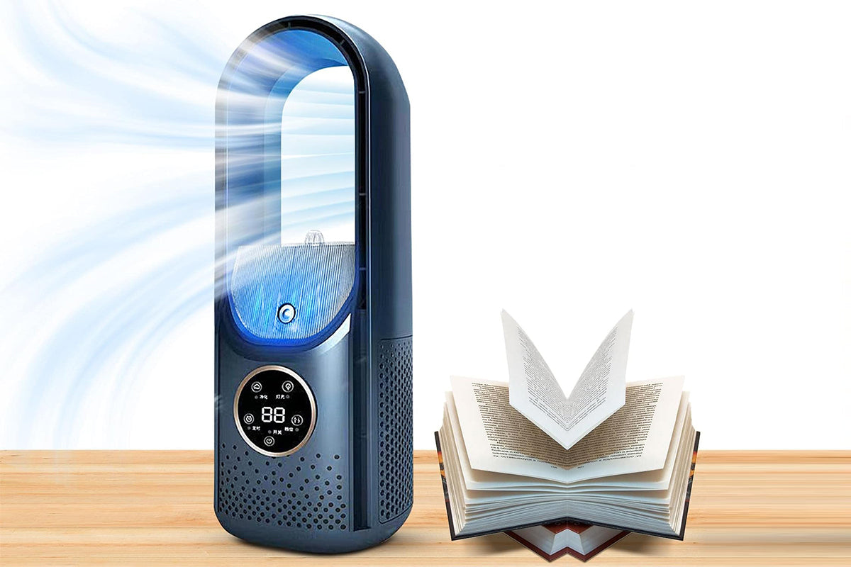 Desk Bladeless Fan with Humidifier USB-Powered Portable Air Conditioner Fan with LED Display-Blue