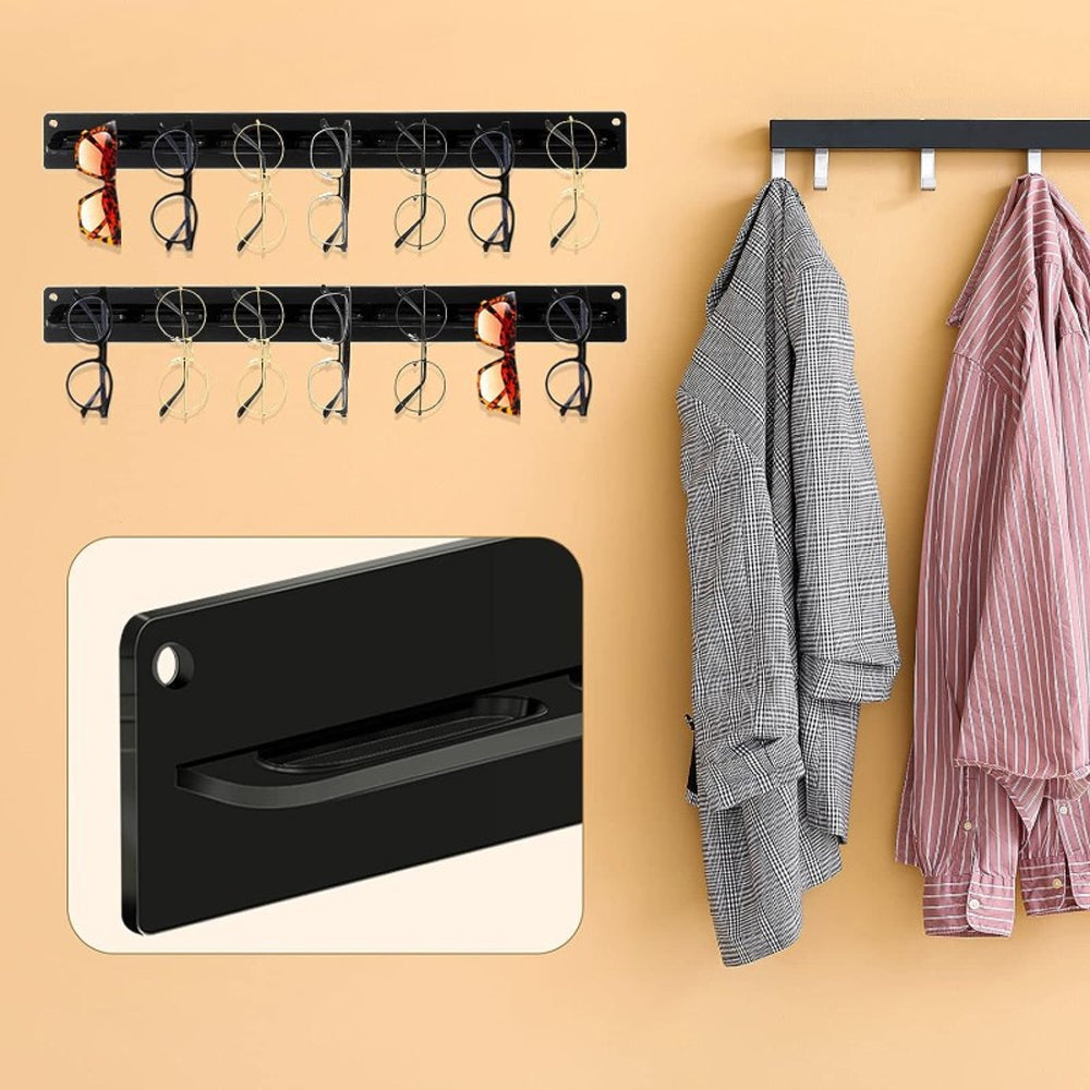 Set of 2 Pcs Eyeglasses Storage Rack Punch-free Wall Mounted Acrylic Sunglasses Holder Display Stand Black