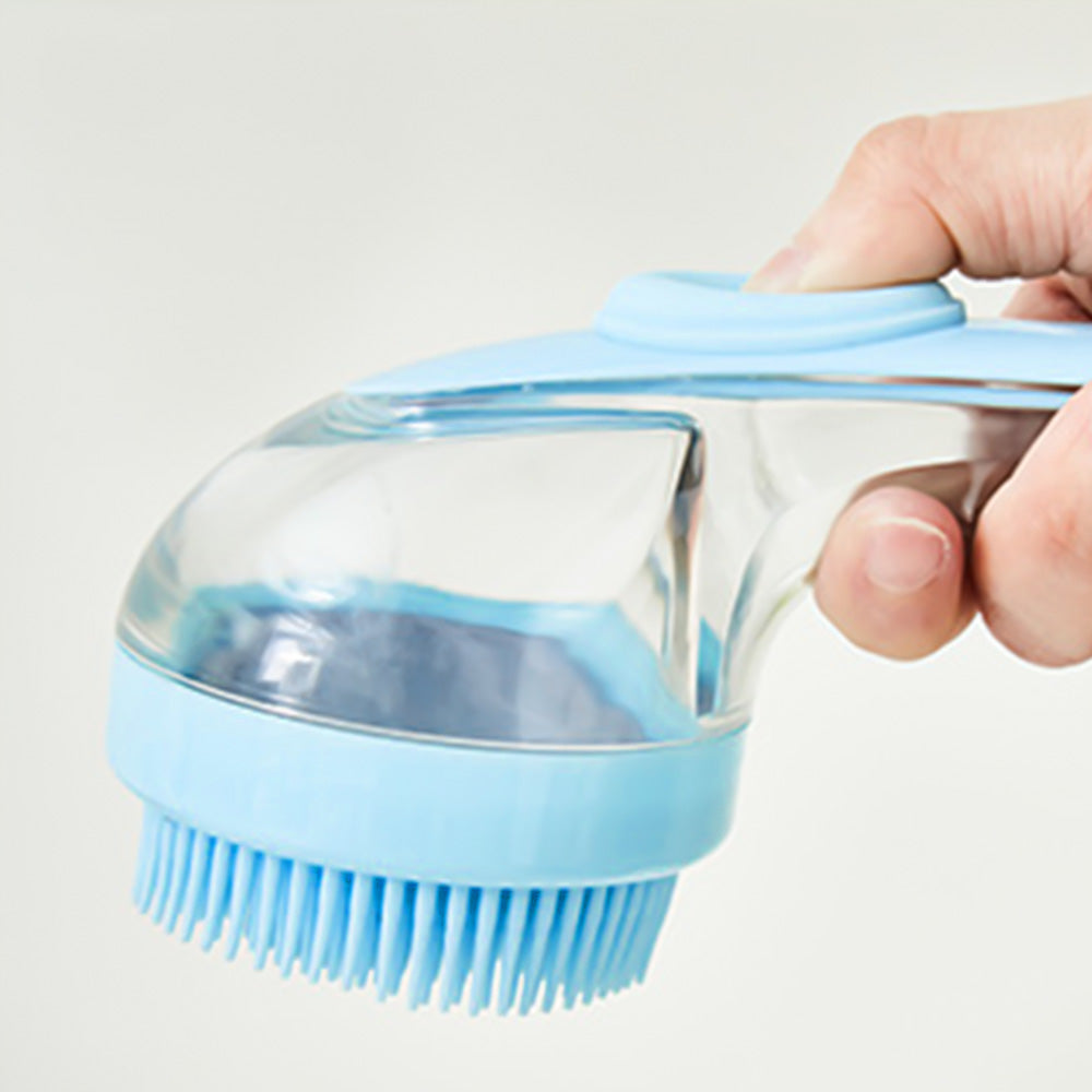 2-in-1 Pet Bath Brush with Built-in Shampoo Dispenser Dog Shampoo Bubble Maker Dog Cat Bathing Grooming Tool Blue
