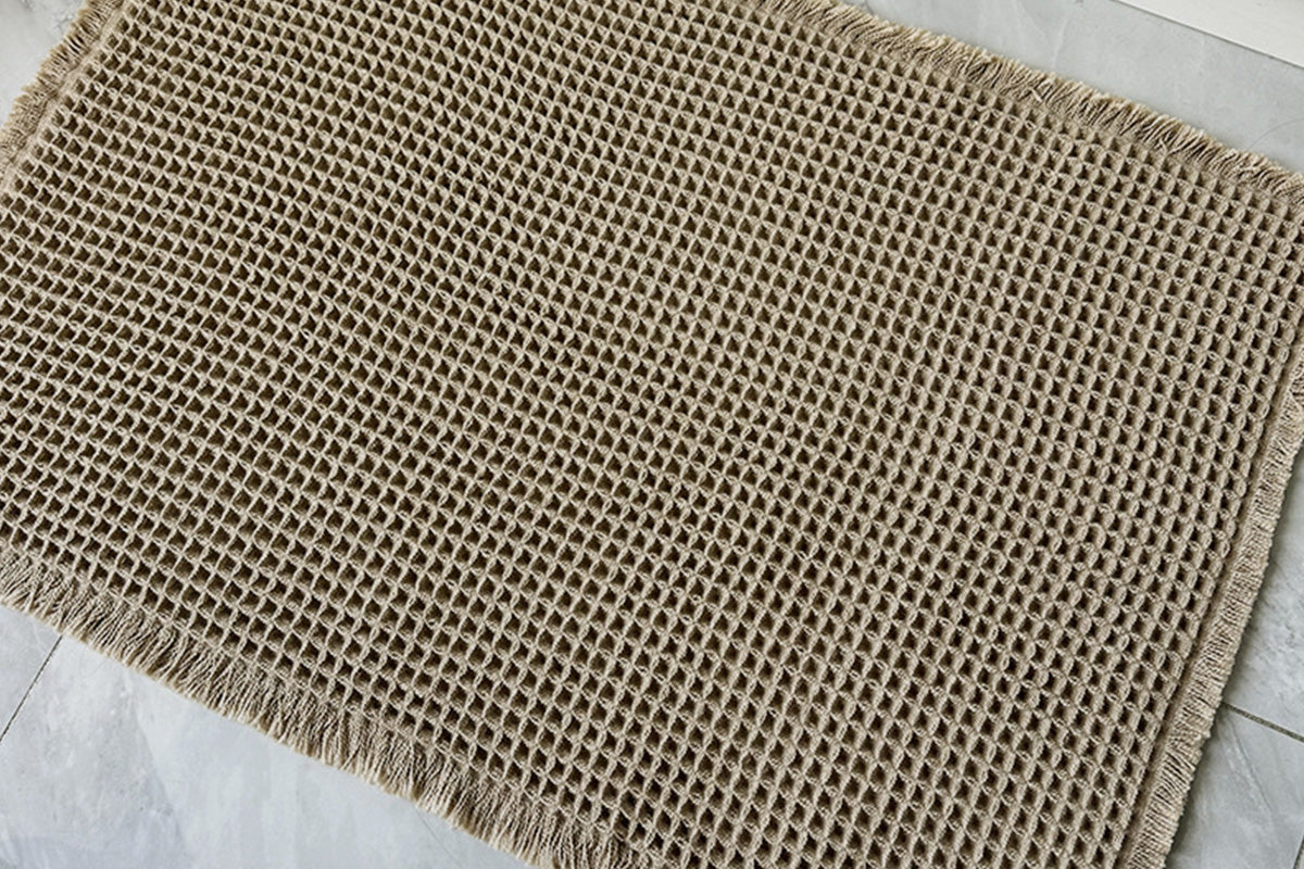 Waffle Bath Mat Super Absorbent Non Slip Bathroom Rug Rubber Backed Bath Rug -Brown