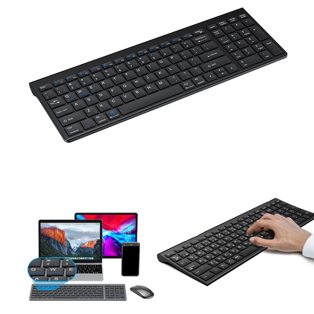2.4G Ultra-Thin Rechargeable Keyboard Sleek Bluetooth Wireless Keyboard Compatible with Multi-Device Black