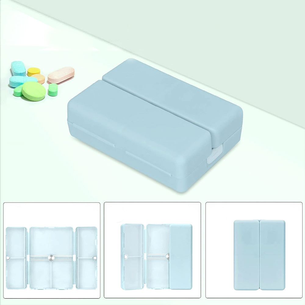 7-Compartment Folding Pill Case Portable Travel Daily Pill Organizer Blue