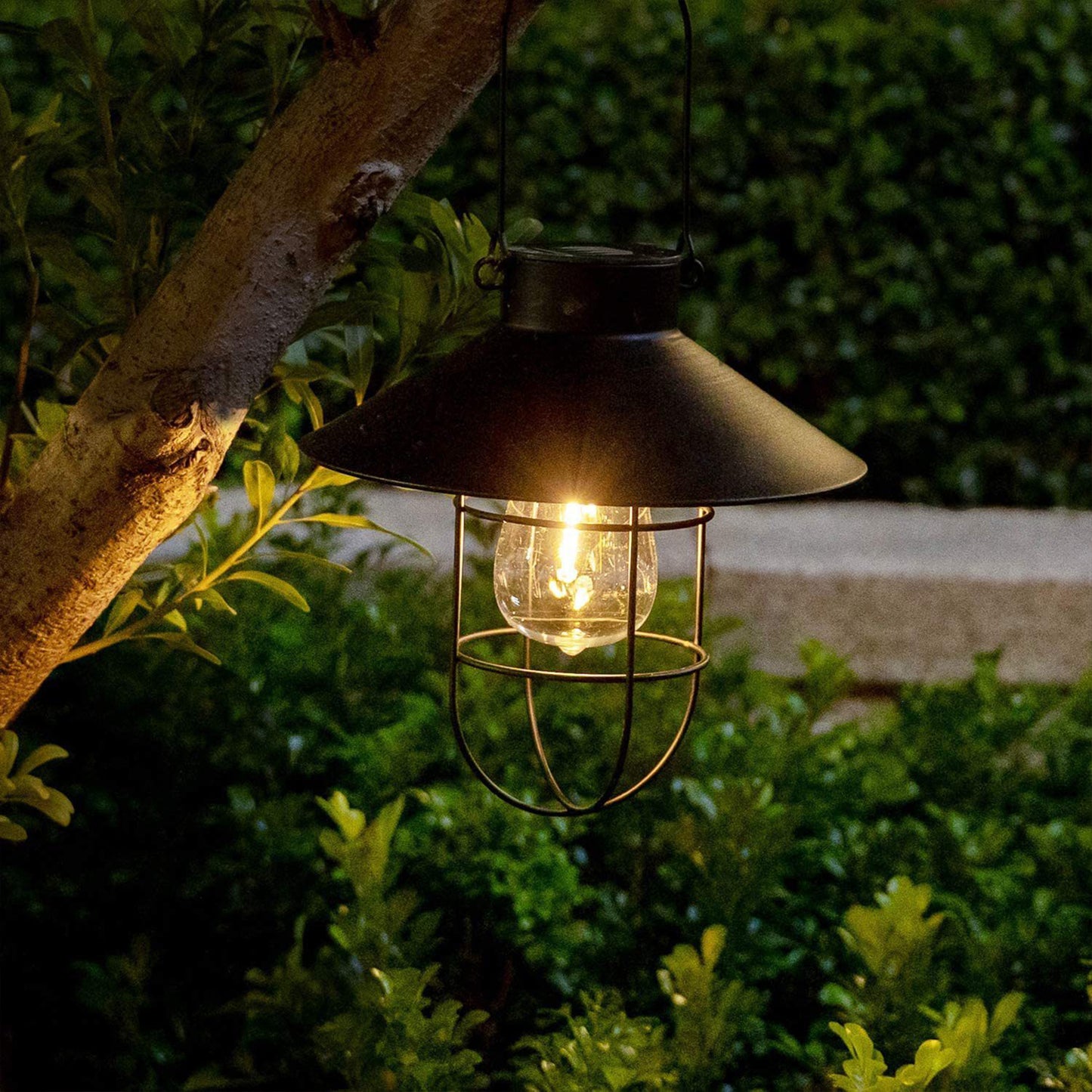 Solar Lantern Outdoor Hanging Light with Shepherd Hook Retro Stake Lights -Black