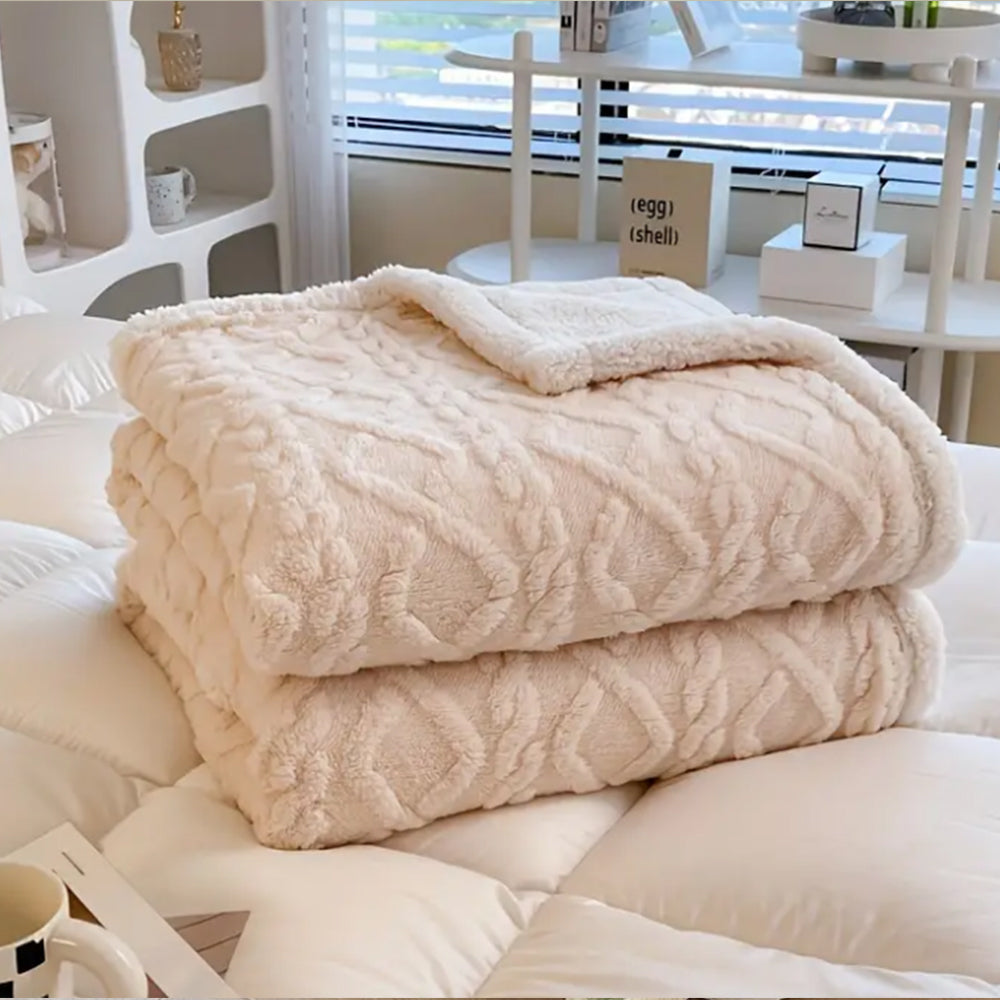 Double Sided Throw Blanket Thickened Imitation Cashmere Jacquard Blanket Quilt Khaki