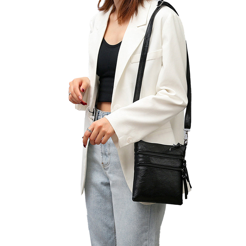 Multi Zipper Pocket Women's Mobile Phone Bag Crossbody Bag Shoulder Bag Black