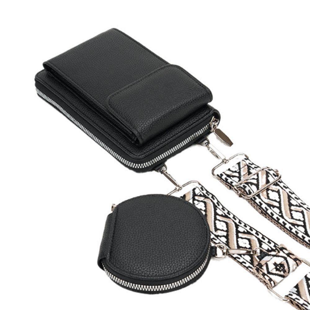 PU Leather Cell Phone Purse Women Small Crossbody Bags Cellphone Wallet Black