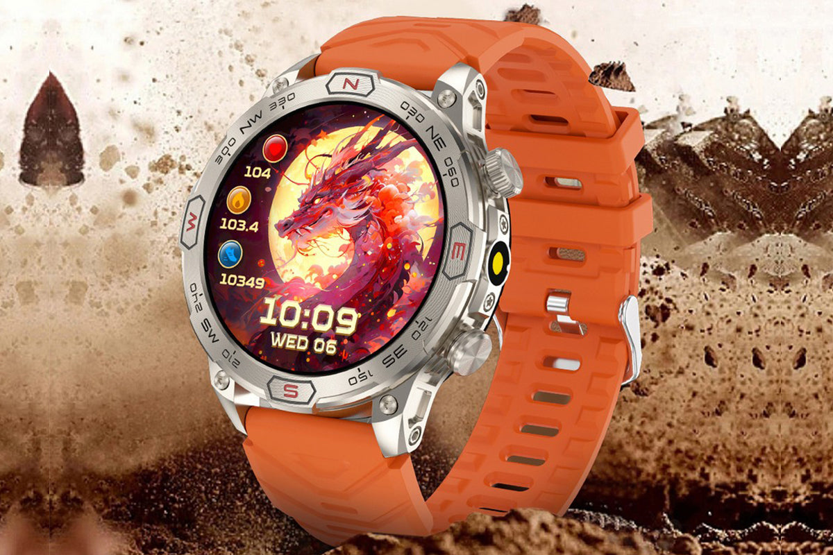 Smart Watch 1.43-Inch Fitness Watch with All Day Heart Rate Sleep Monitor Blood Oxygen Flashlight AI Voice Activity Tracker-Orange