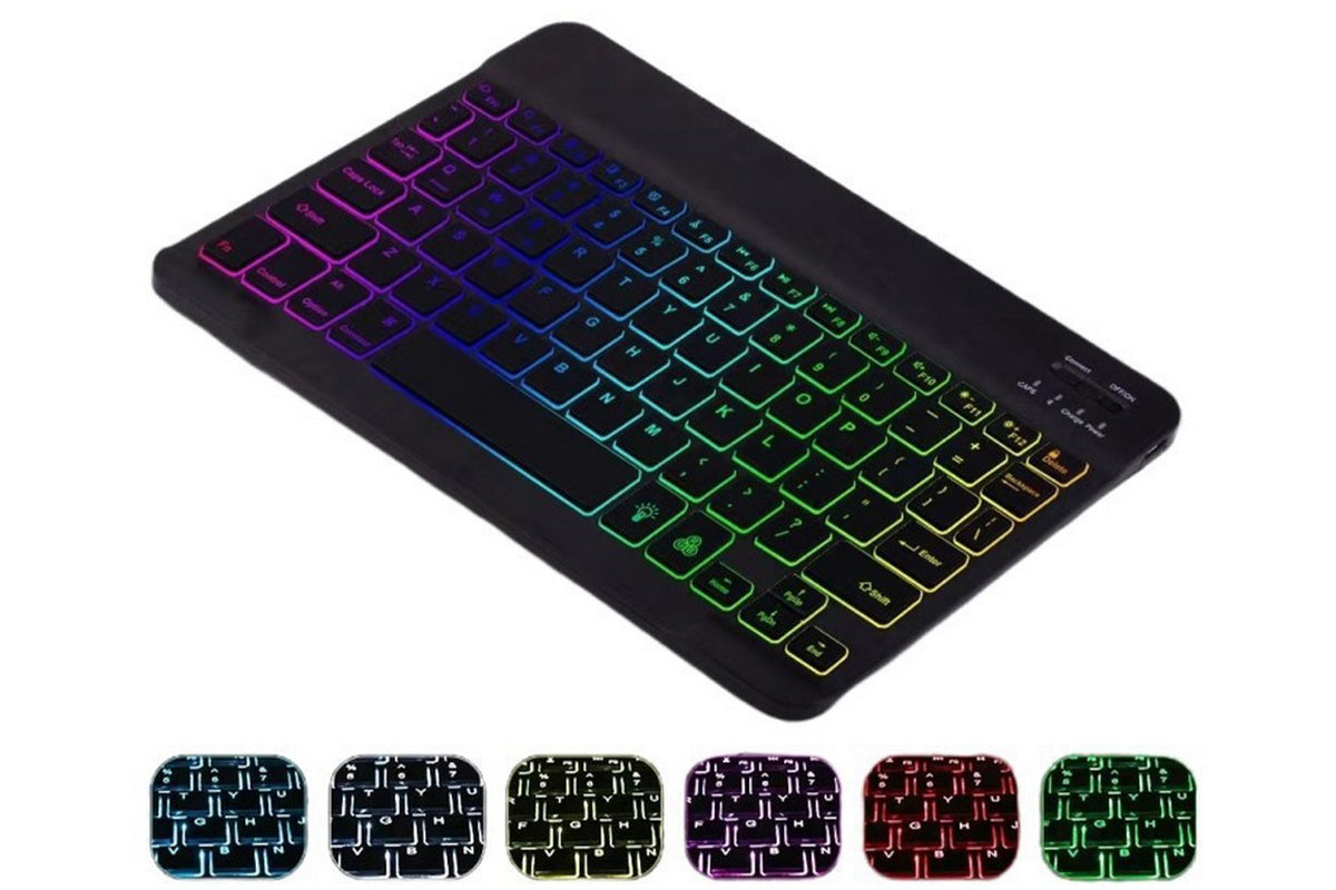 Ultra thin Bluetooth Keyboard and Mouse Combo for iPad Rechargeable RGB Wireless Keyboard Mouse 7-Color Backlit-Black
