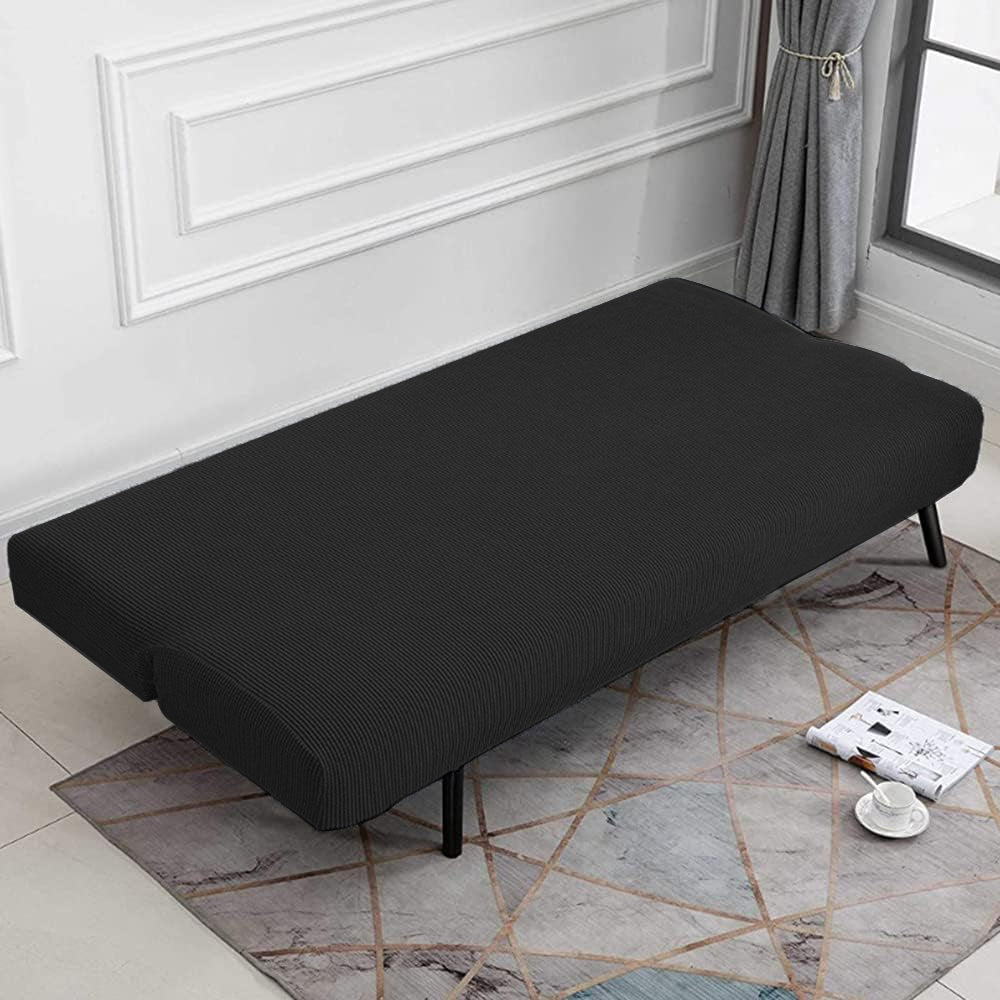 Stretch Armless Cover Sofa Bed Slipcover Protector Elastic Futon Protector Black