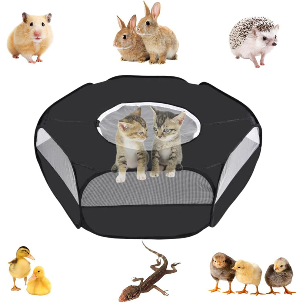 Portable Pop-Up Small Animal Playpen Foldable Pet Tent for Chick Hamster Rabbit Black