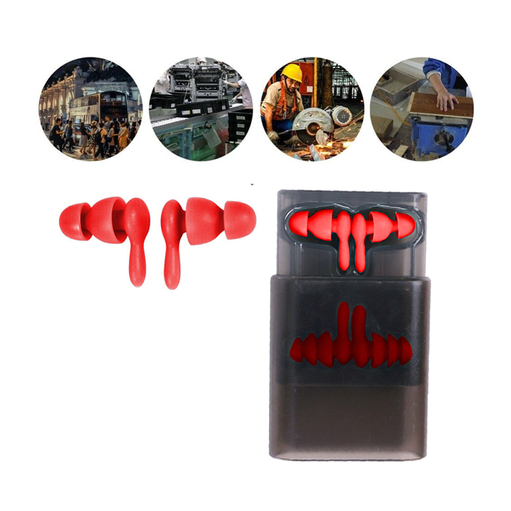 Set of 2 Pairs of Silicone Noise Reduction Earplugs Swimming Sleeping Hearing Protection Earplug Red