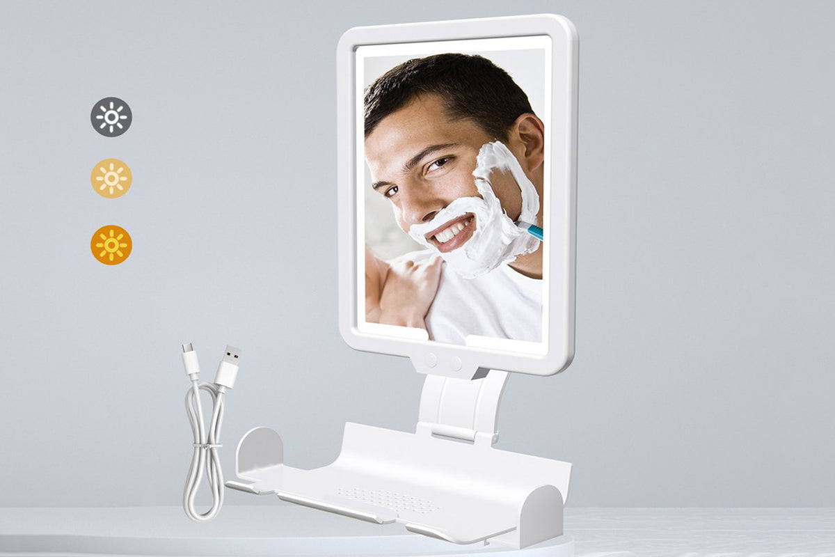Lighted Shower Mirror Fogless for Shaving 3 Color Modes Dimming Shower Mirror-White