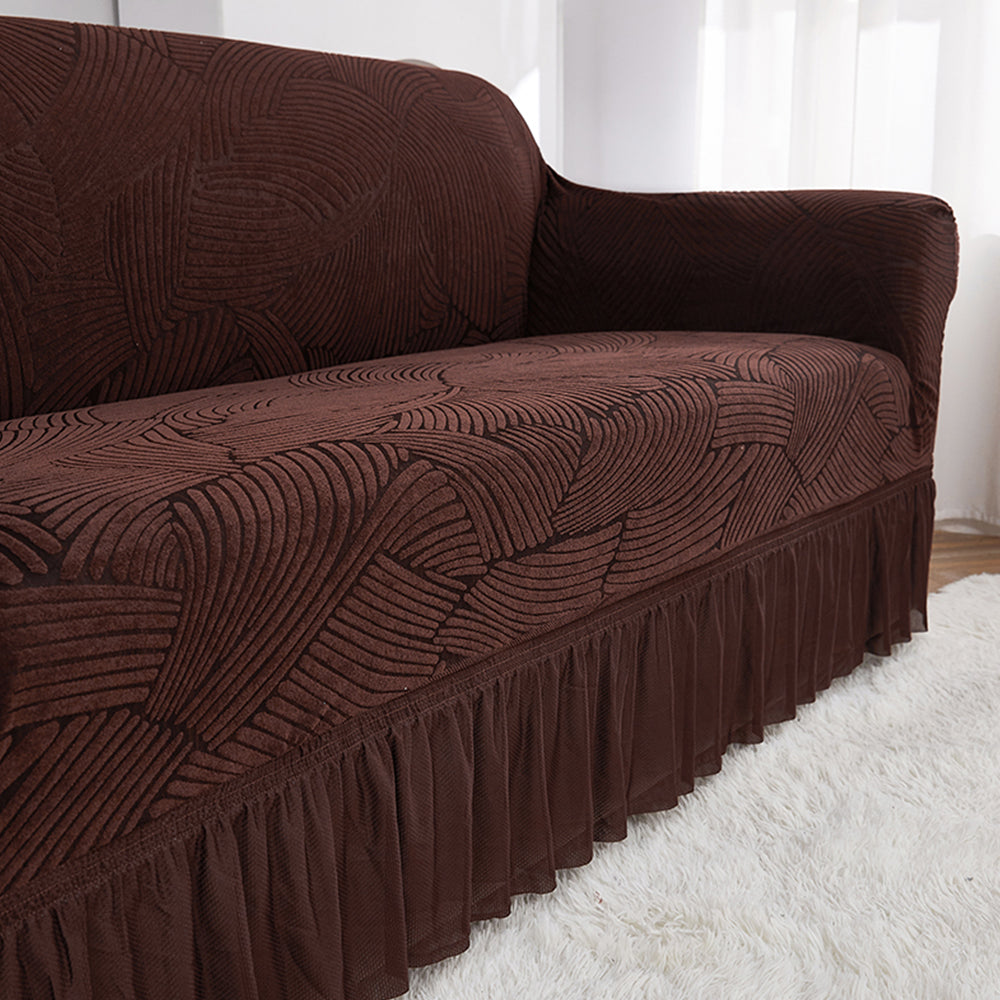 Soft Couch Cover with Skirt Ruffled Stretch Sofa Cover -Brown